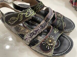 L'Artiste By Spring Step Adjustable  Leather Sandal Sz 38 US 7